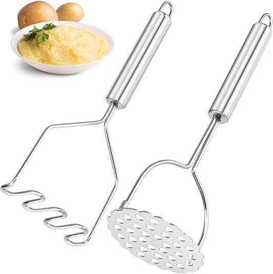 2 Pcs Potato Masher, Heavy Duty Stainless Steel Integrated Masher Kitchen Tool Wire Masher for Potatoes, Avocados, Beans, Fruit & Vegetables