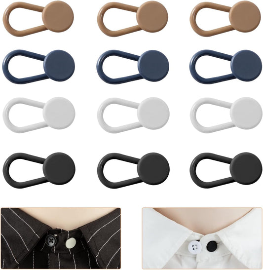 12 Pcs Collar Extenders with 4 Colors Wonder Button for Expanding Length for Men Women Dress Shirts(Black,White,Blue, Khaki)