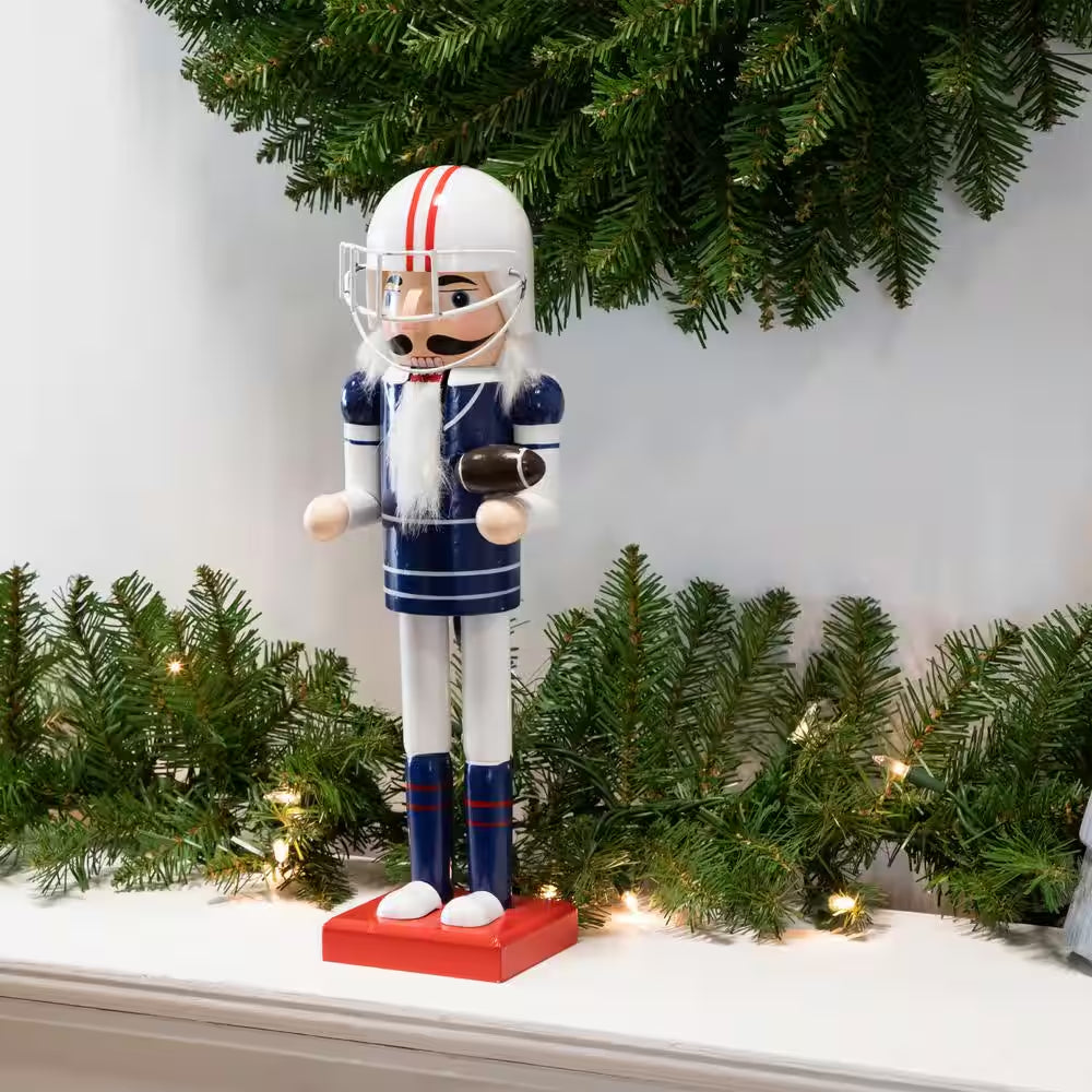 14 In. Red and White Wooden Christmas Nutcracker Football Player