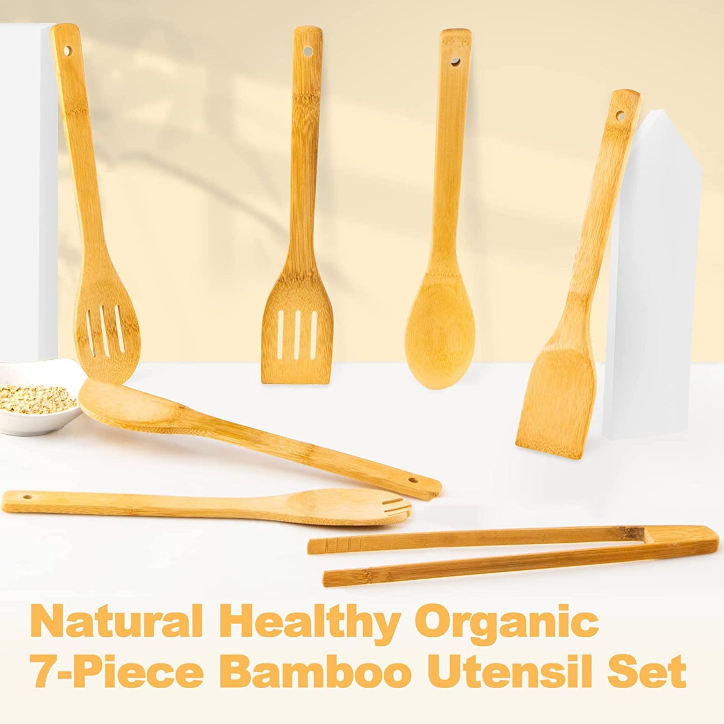 Wooden Spoons for Cooking 7-Piece, Kitchen Nonstick Bamboo Cooking Utensils Set, Durable and Healthy Bamboo Wooden Spatula Spoon for Cooking,