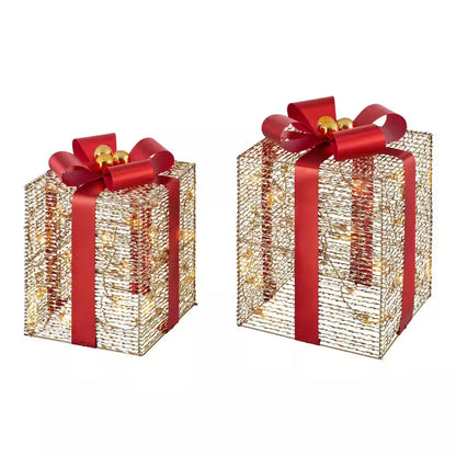 2-Piece Polar Wishes LED Gift Boxes Holiday Yard Decoration Y33