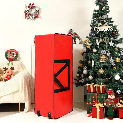 Christmas Tree Storage Bag, Fits for 7.5 Ft Xmas Artificials, Zippered Box with Reinforced Carrying Handles and Wheels, Red (Container Only)