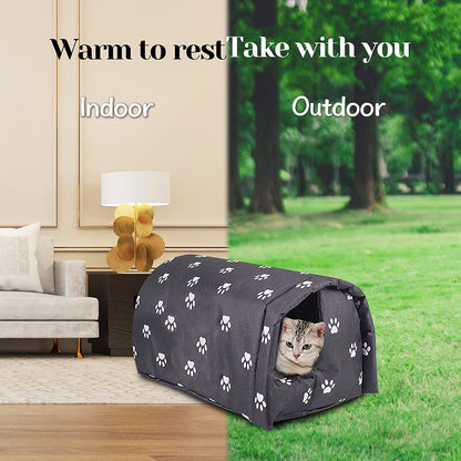 Stray Cats Shelter, Waterproof Outdoor Cat House Foldable Warm Pet Cave for Winter Wild Animal Tent Bed Anti-Slip Kitten Cave for Feral Cat Dog Puppy Weatherproof Black