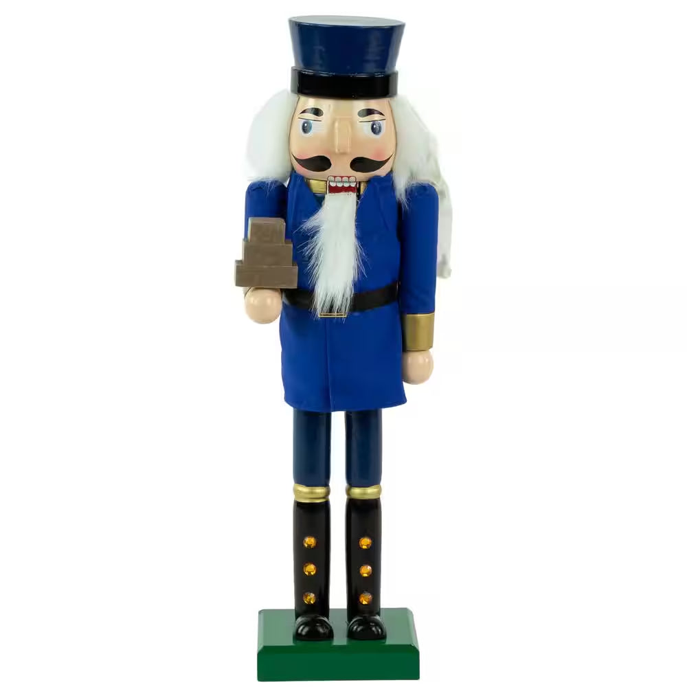 14 In. Blue and Gold Wooden Mail Carrier Christmas Nutcracker