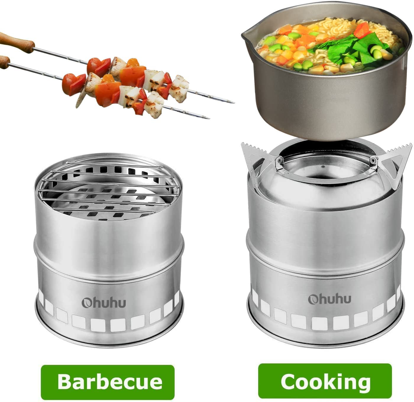 Camping Stove,  Camp Stove Wood Burning Stove Stainless Steel Stoves Mini Portable Stove for Camping Picnic BBQ Backpacking Hiking Survival Emergency Cooking Outdoor with Grill Grid Carry Bag