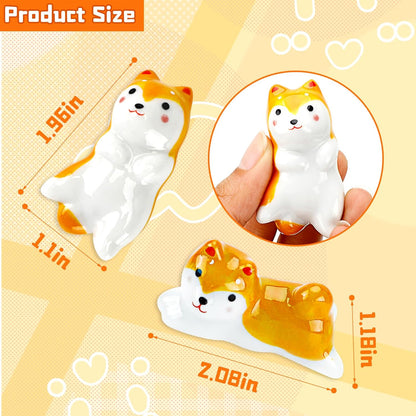 5 Pack Shiba Dog Chopsticks Holder Set Cute Chopsticks Rest Japanese Style Porcelain Spoon Rest Ceramic Chopsticks for Dinner Fork Knife Tableware, Decoration Home Kitchen Gift