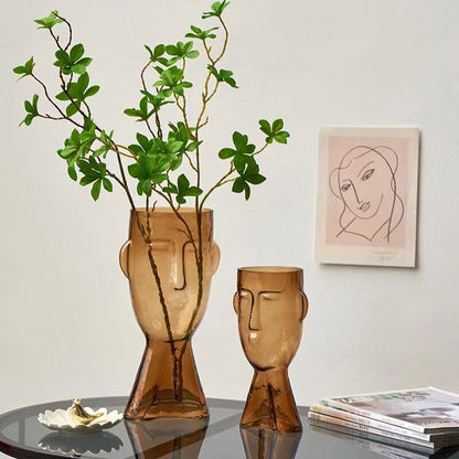 Simple and light luxury face glass vase hydroponic water culture flowers green plants dried flowers living room home creative home decorations