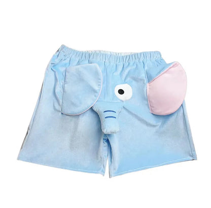 2024 Summer New Cute Elephant Shorts Embroidered Dumbo Creative Plush Ugly Fish Couple Pajamas Blue Pink