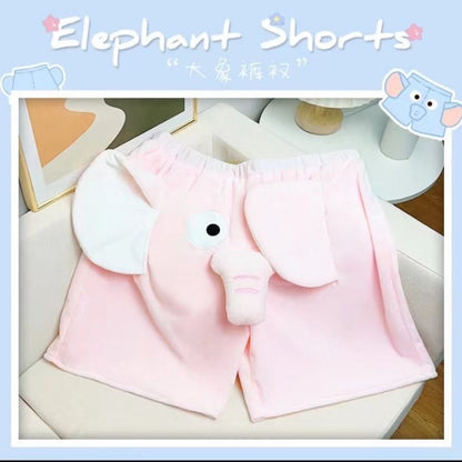 2024 Summer New Cute Elephant Shorts Embroidered Dumbo Creative Plush Ugly Fish Couple Pajamas Blue Pink