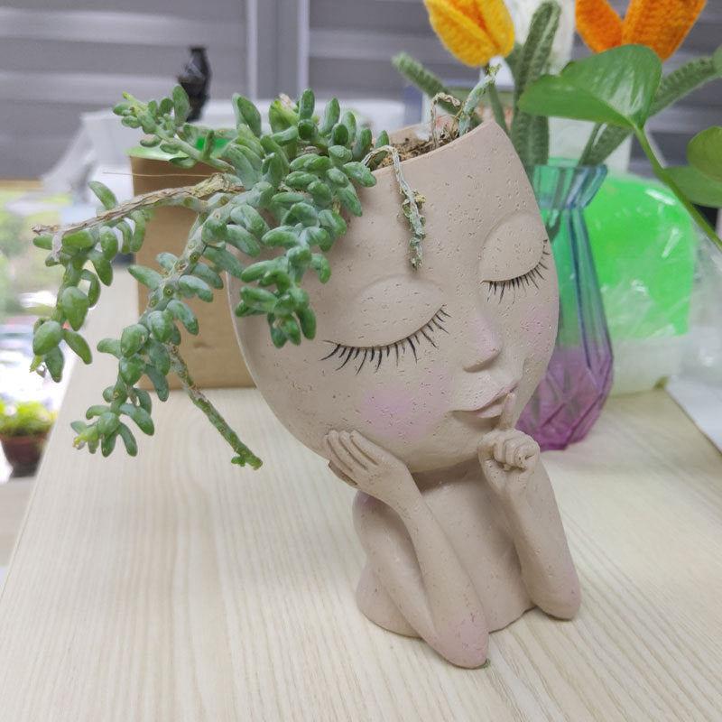 Cross-border Boo Girl Resin Flower Pot Nordic Style Green Plant Flowers Succulent Balcony Potted Plant Decorative Ornament Wholesale