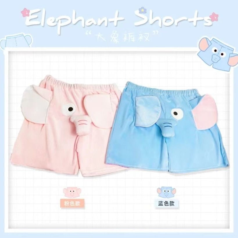 2024 Summer New Cute Elephant Shorts Embroidered Dumbo Creative Plush Ugly Fish Couple Pajamas Blue Pink