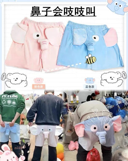 2024 Summer New Cute Elephant Shorts Embroidered Dumbo Creative Plush Ugly Fish Couple Pajamas Blue Pink