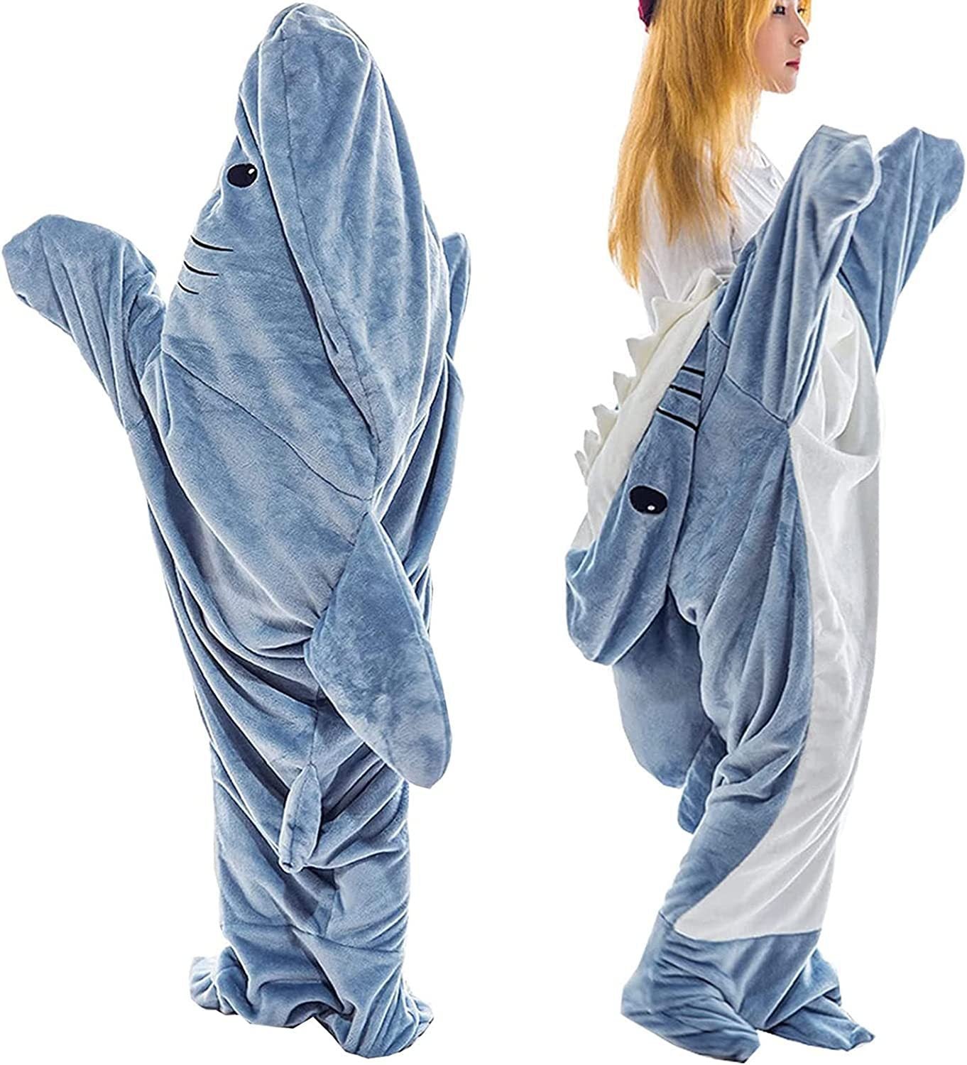 New Pajamas Shark One Piece Adult Super Soft Soft Flannel Hoodie Sleeping Bag Wearable Loose