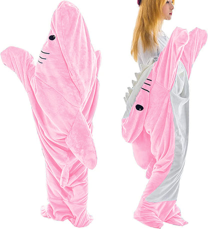 New Pajamas Shark One Piece Adult Super Soft Soft Flannel Hoodie Sleeping Bag Wearable Loose