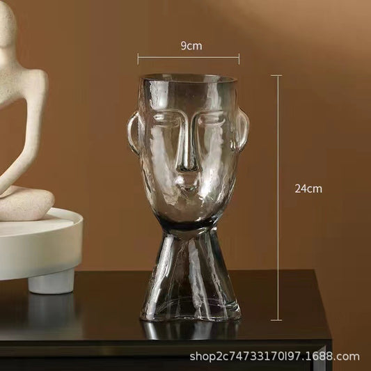 Simple and light luxury face glass vase hydroponic water culture flowers green plants dried flowers living room home creative home decorations