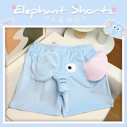 2024 Summer New Cute Elephant Shorts Embroidered Dumbo Creative Plush Ugly Fish Couple Pajamas Blue Pink