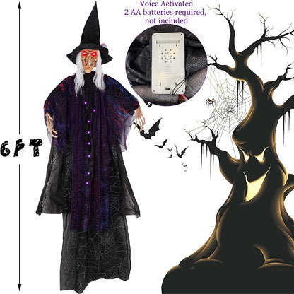 Halloween Animated Props for Halloween Party, Haunted House, Indoor Outdoor Decorations (Hanging Witch)