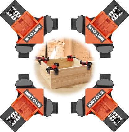 Corner Clamp for Woodworking, 90 Degree Right Angle Clamp, Wood Clamps, 4Pcs Adjustable Spring Loaded Woodworking Clamp, Gifts for Dad, Birthday Gifts for Men, Photo Framing-Orange