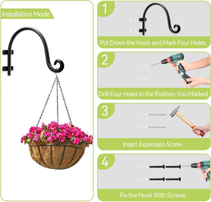 Heavy Duty Hanging Plant Bracket: Outdoor Hand-Forged Hanging Plant Bracket Hook - 8Inch Black Bird Feeder Bracket