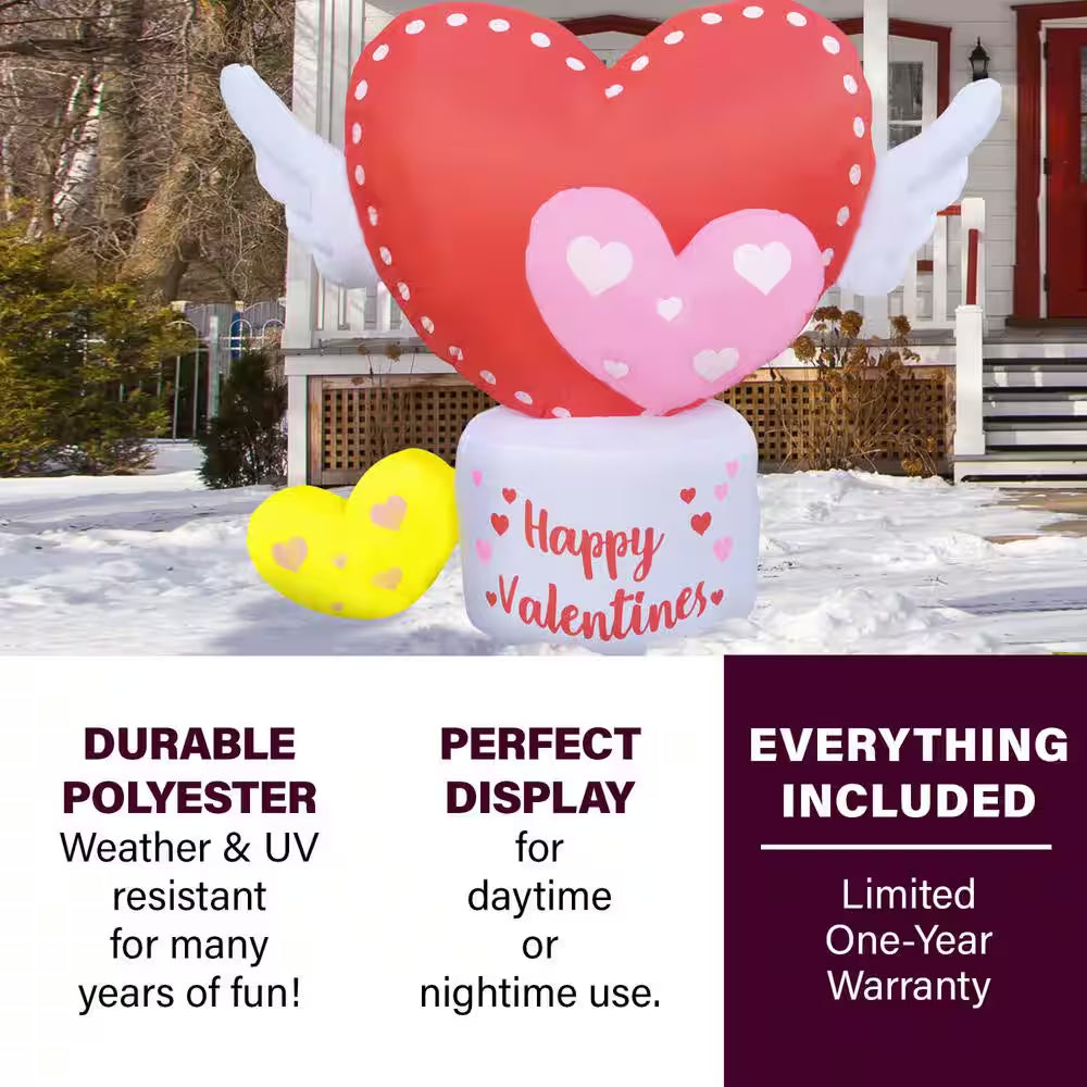 5 Ft. Light up Valentine'S Day Flying Hearts with Wings Inflatable