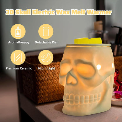 Halloween Wax Melt Warmer, Ceramic Skull Scentsy Wax Warmer for Scented Wax Melts, Electric Wax Melter Warmer for Candle & Fragrance Cubes