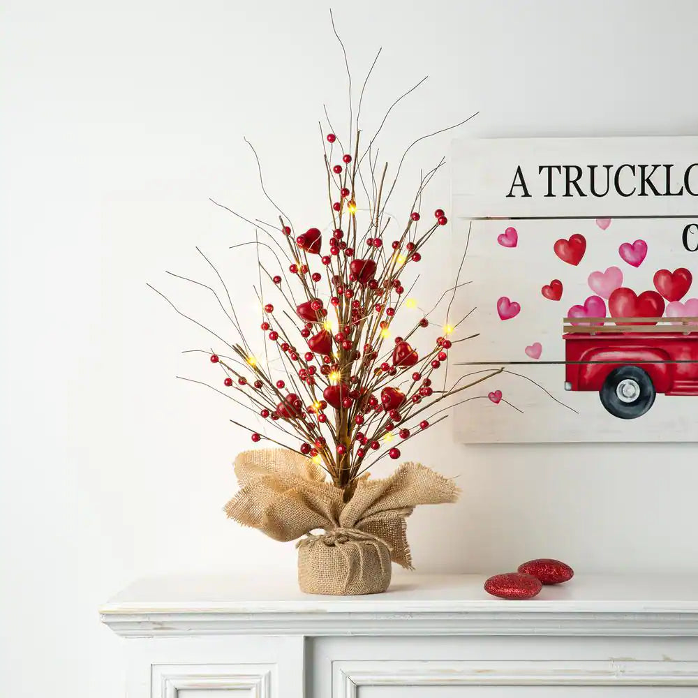 18 In. H Lighted Valentine'S Berry Heart Table Tree