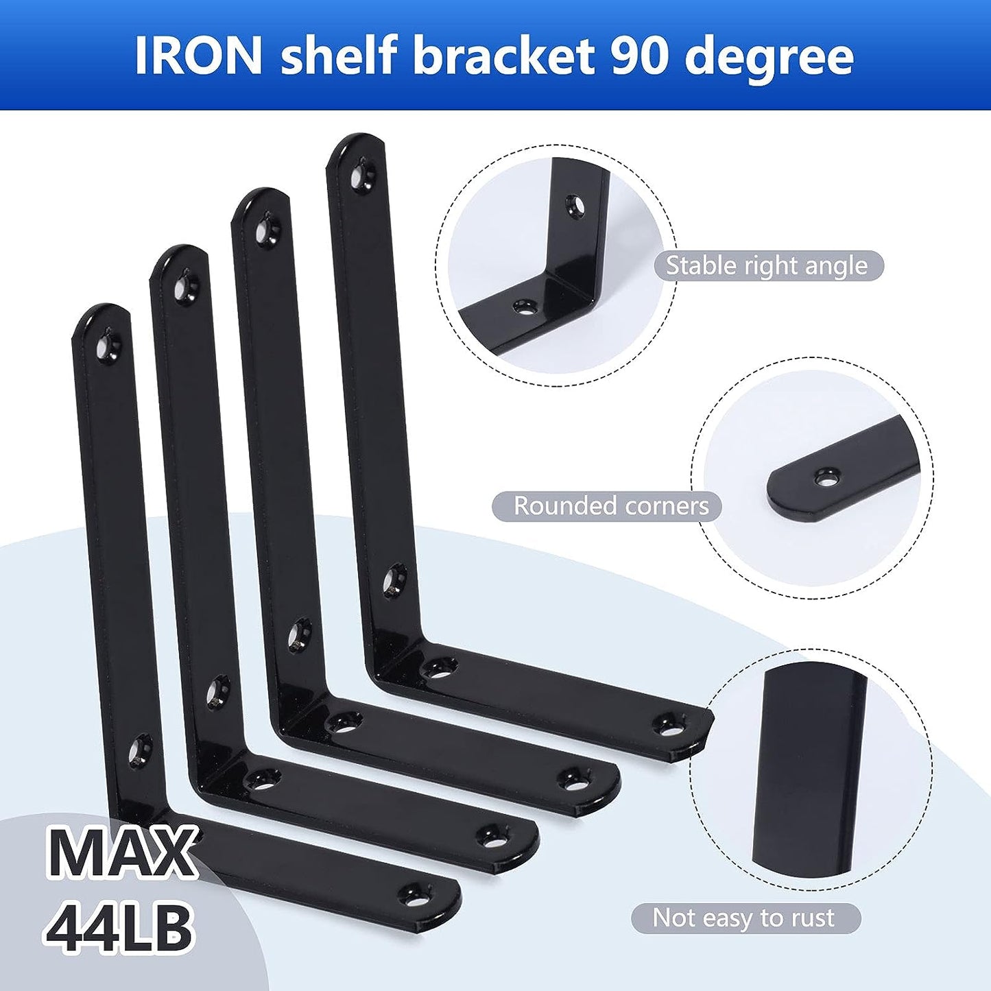 12 Pcs Shelf Bracket,6 Inch Black Heavy Duty Floating Shelves Brackets Metal L Wall Bracket for Shelves - Wall Mounted Support for DIY with Screws