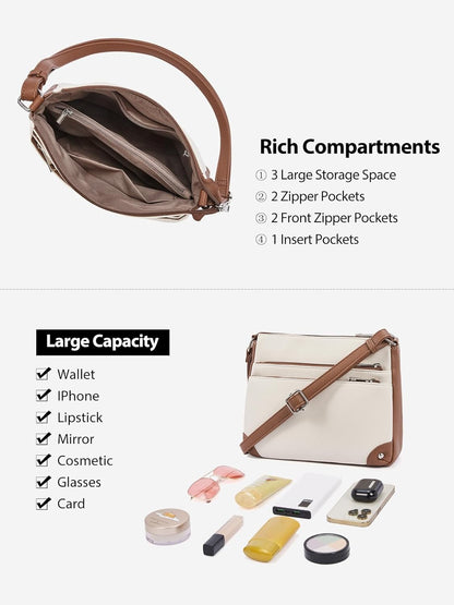 Crossbody Bags for Women, Medium Size Shoulder Handbags, Satchel Purse with Multi Zipper Pocket