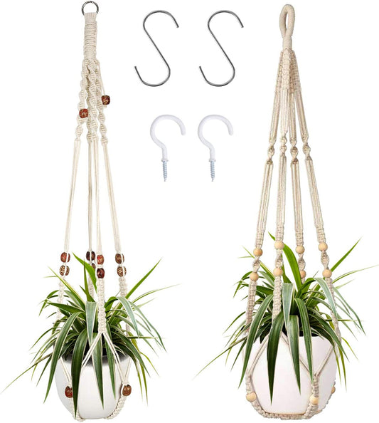 Augshy Macrame Plant Hanger, 2 Packs Plant Hangers, Hanging Planter for Indoor Plants Decorative Macrame Pot Hanger for Home Decor