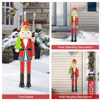 43.25 In. H Metal Nutcracker Christmas Yard Decor Yard Stake or Standing Decor or Hanging Decor (KD, Three Function)