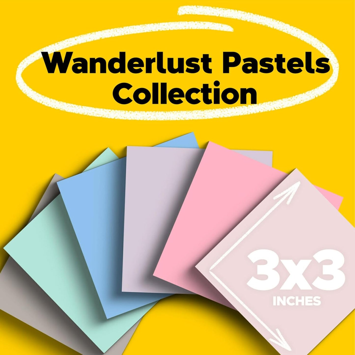 100% Recycled Paper Super Sticky Notes, 2X the Sticking Power, 3X3 In, 12 Pads/Pack, 70 Sheets/Pad, Wanderlust Pastels Collection