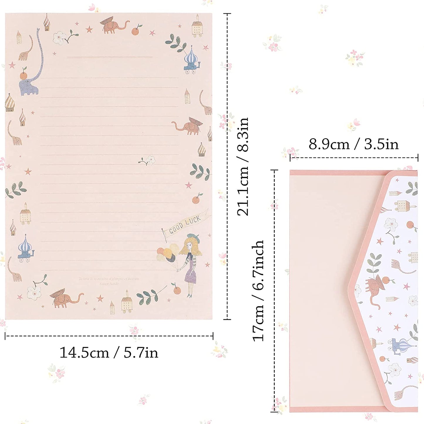 27 PCS Stationary Writing Paper with Envelopes Set Cute Vintage Floral Letter Writing and Stationery Paper Envelopes（18 Sheets with 9 Envelopes）