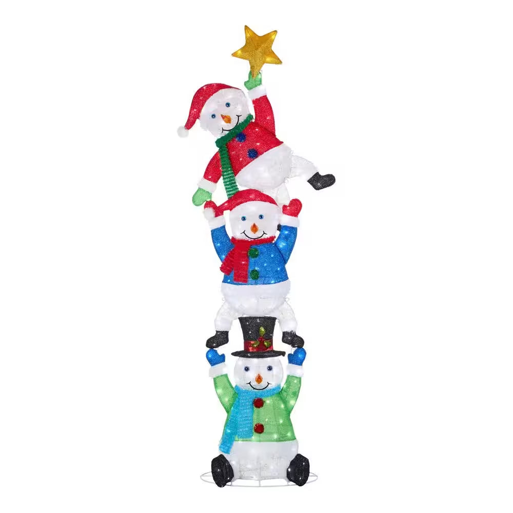 7 Ft. Icicle Shimmer LED Stacked Snowmen Holiday Yard Decoration Y10