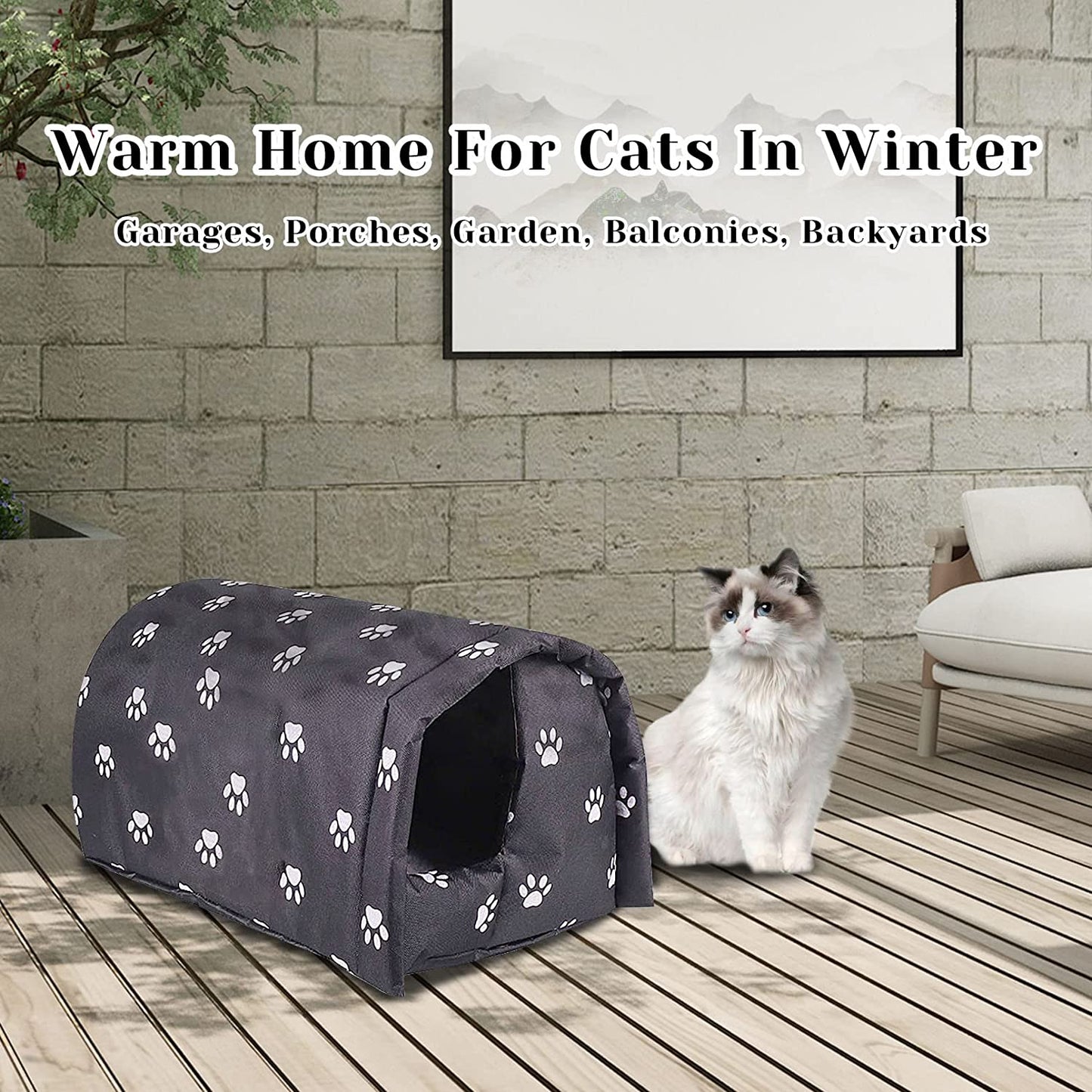 Stray Cats Shelter, Waterproof Outdoor Cat House Foldable Warm Pet Cave for Winter Wild Animal Tent Bed Anti-Slip Kitten Cave for Feral Cat Dog Puppy Weatherproof Black