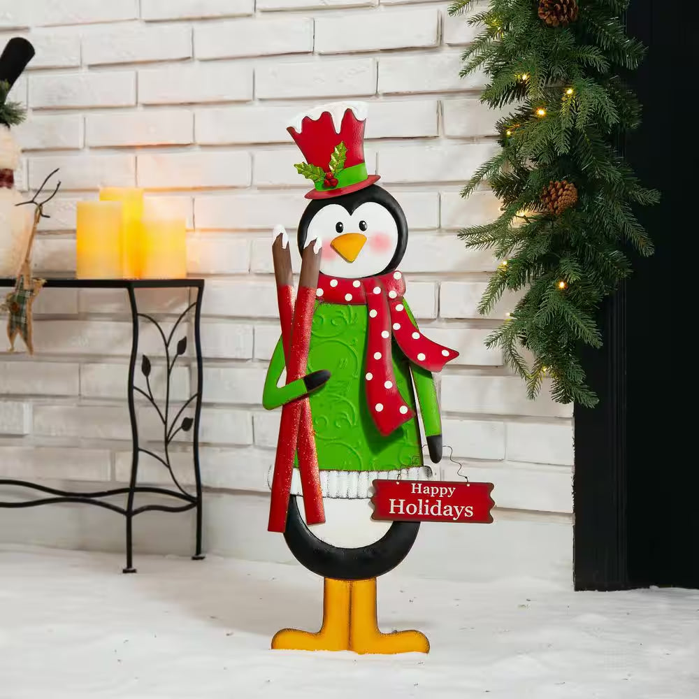 36 In. H Metal Penguin Yardstake or Standing Decor or Wall Decor (KD, 3 Function)