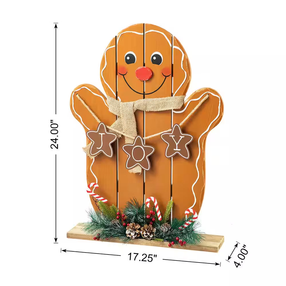 24 In. H Wood Christmas Gingerbread Man Porch Decor