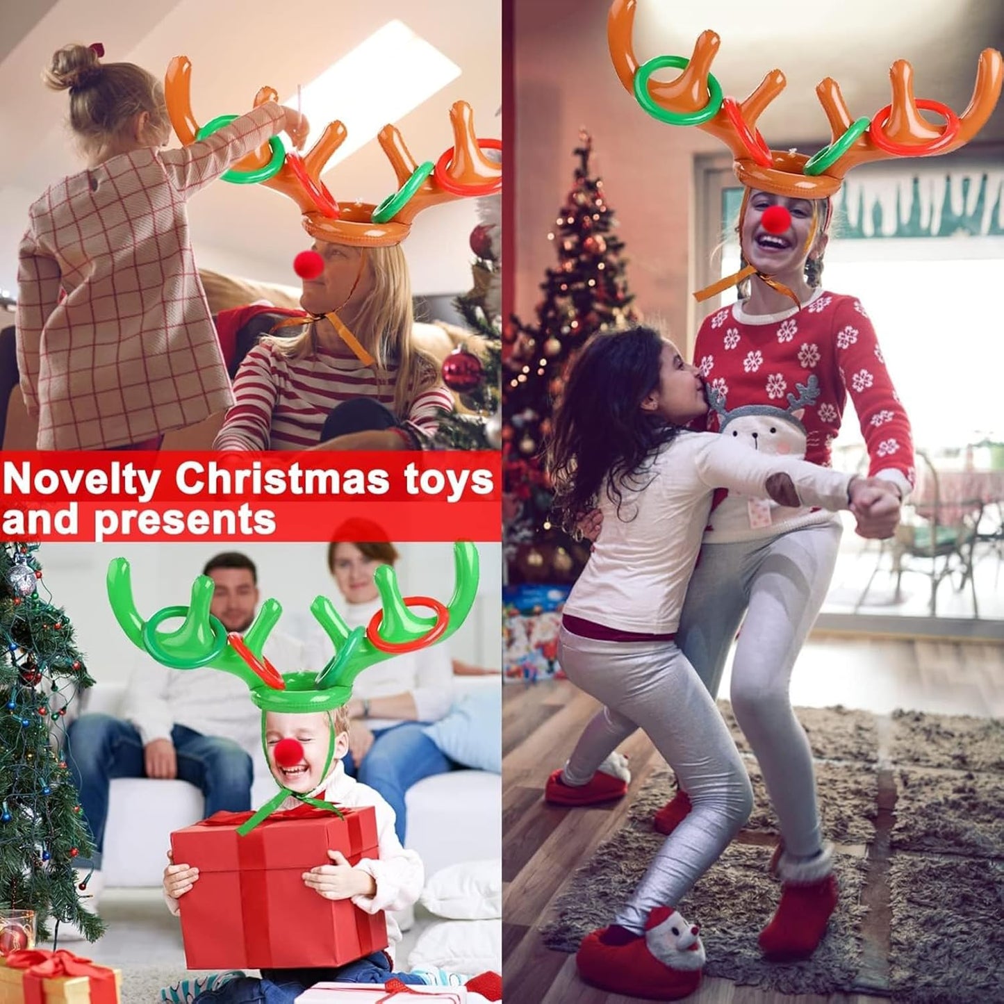 2 Set Christmas Inflatable Reindeer Antler Ring Toss Game Xmas Antler Heandband Toys Christmas Party Game Supplies for School Family Team Game Indoor Outdoor