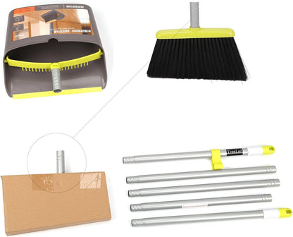 Broom and Dustpan Set,  Broom with Dust Pan with Long Handle Combo Set for Office and Home Standing Upright Sweep Use with Lobby Broom