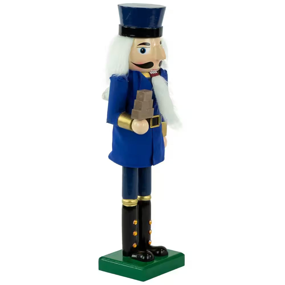 14 In. Blue and Gold Wooden Mail Carrier Christmas Nutcracker