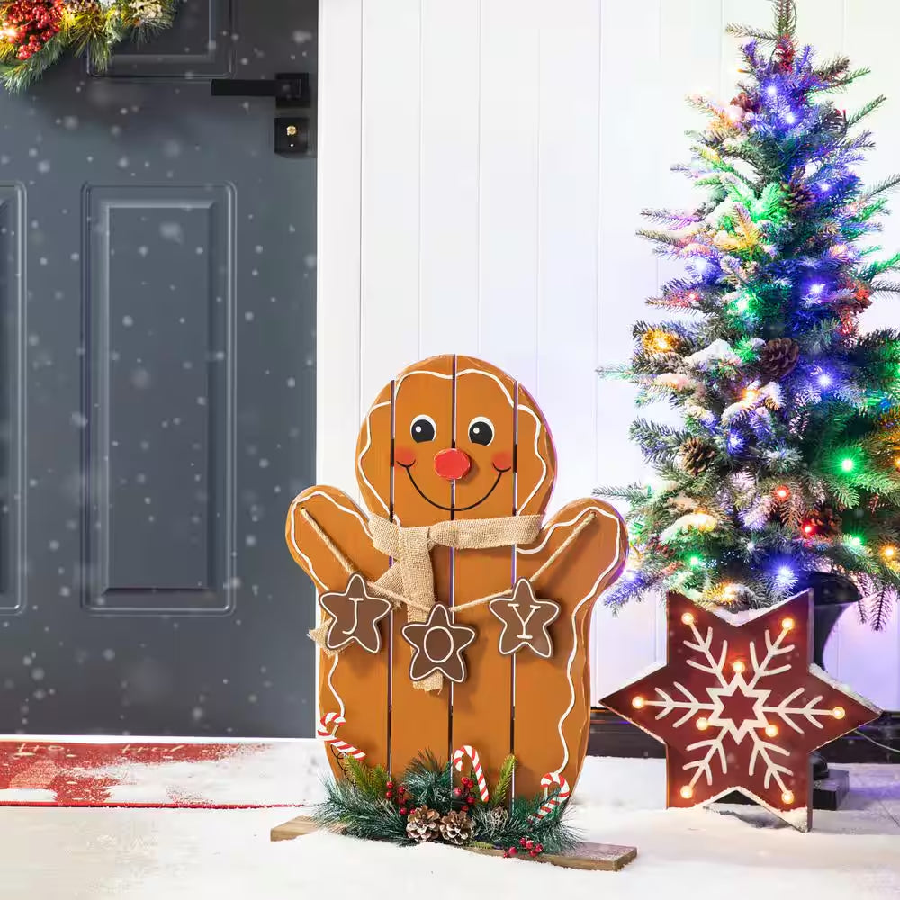 24 In. H Wood Christmas Gingerbread Man Porch Decor