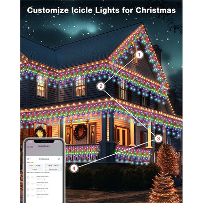 Smart Icicle Lights 299-Count Multi-Function Multicolor Icicle LED Plug-In Christmas Icicle Lights Timer