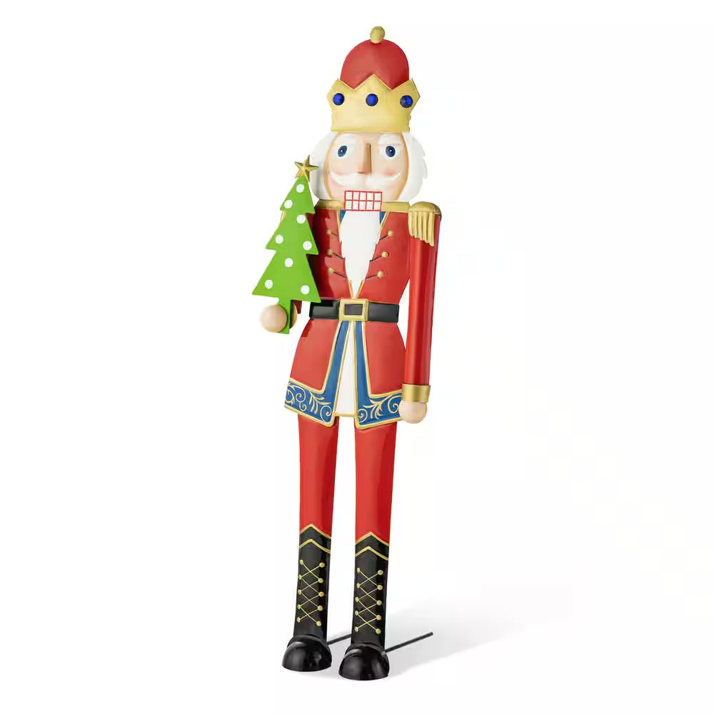 43.25 In. H Metal Nutcracker Christmas Yard Decor Yard Stake or Standing Decor or Hanging Decor (KD, Three Function)