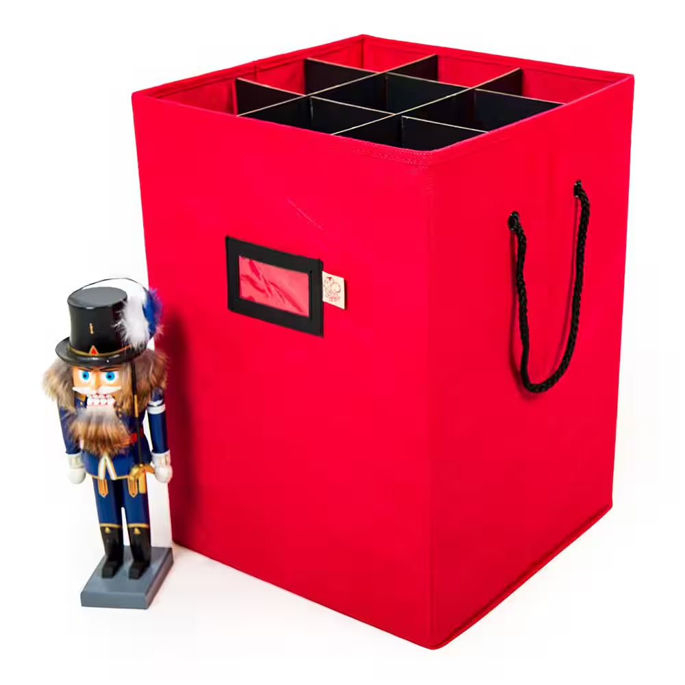 16 In. Red Canvas Collectible Nutcracker Storage Box (Holds 9 Figurines)