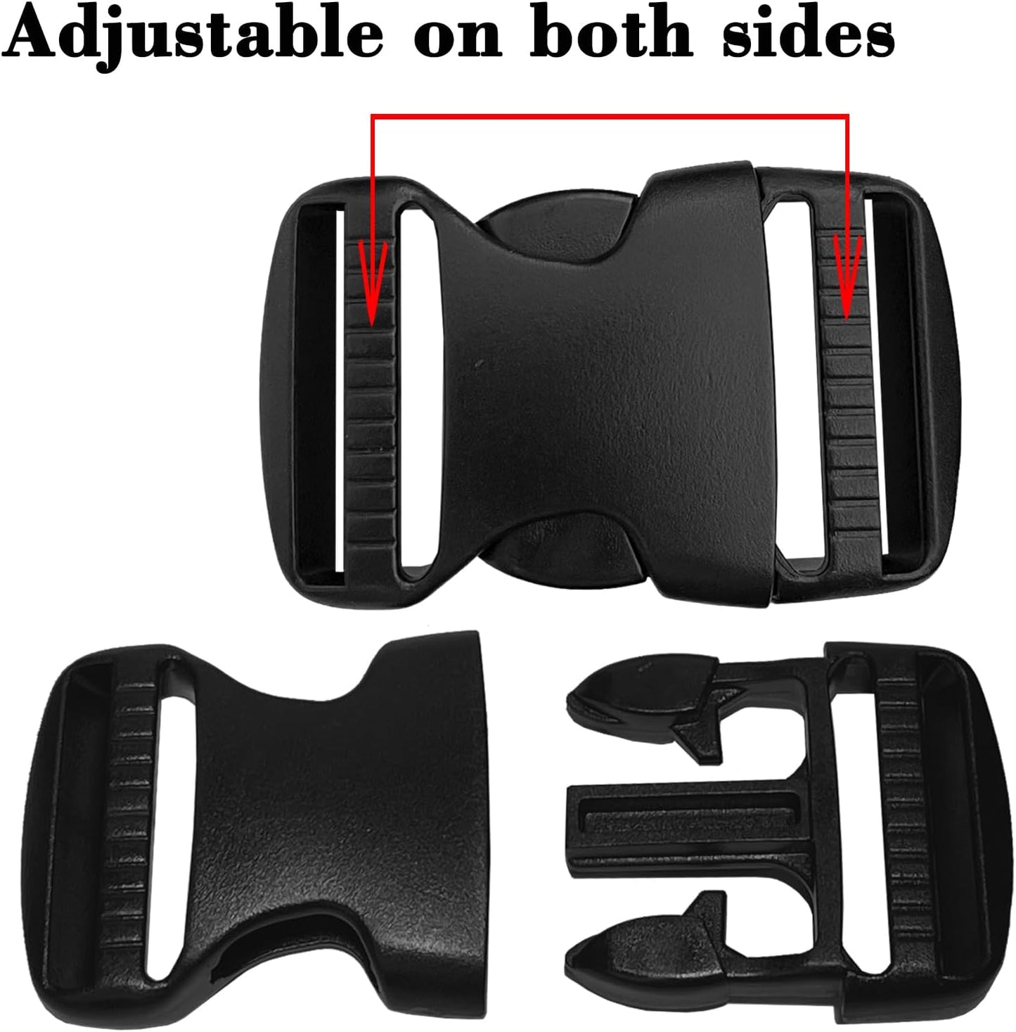 Flat Dual Adjustable Plastic Quick Side Release Plastic Buckles and Tri-Glide, Black, 4 Set 1.5 Inch+8 Set Tri-Glide Slide