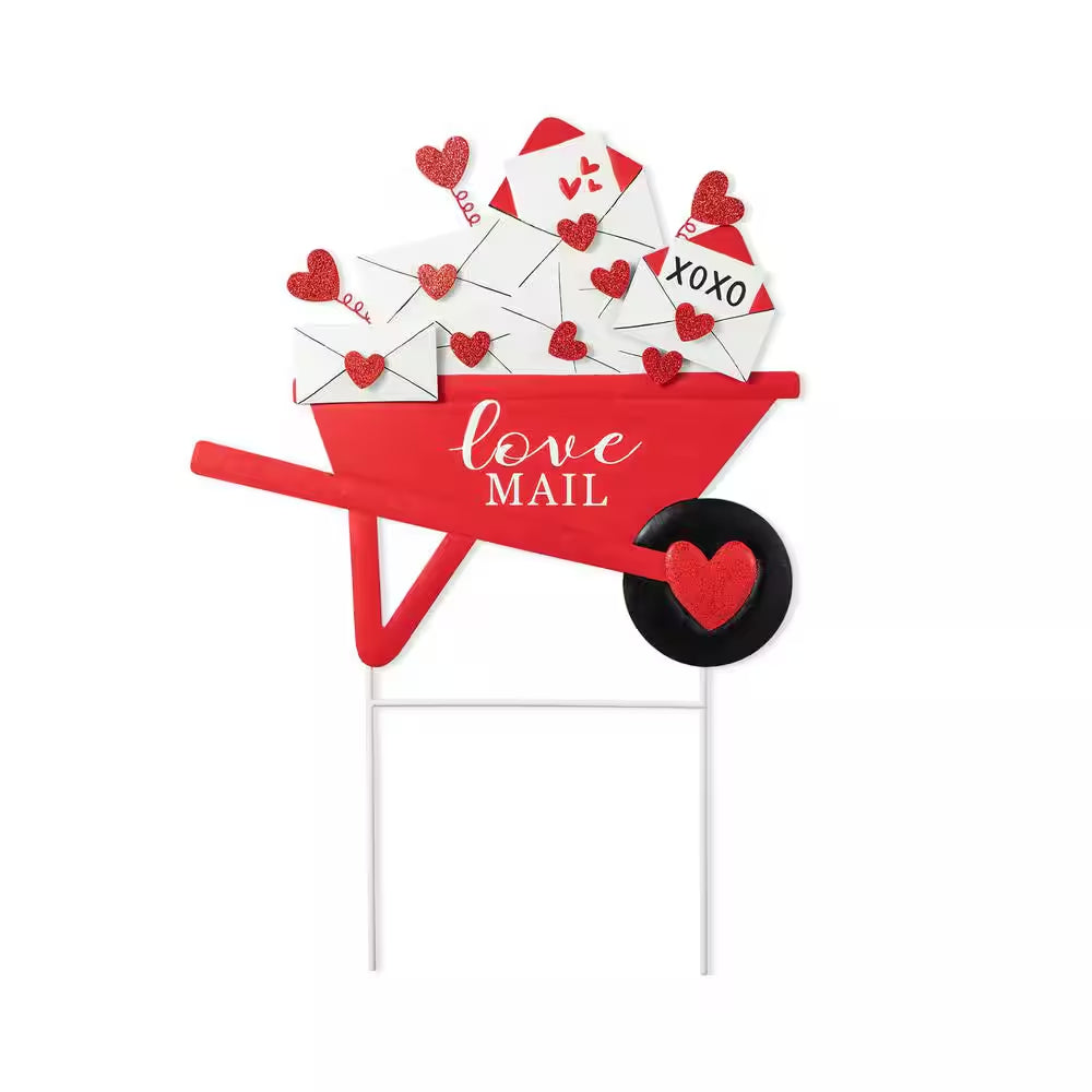 24 In. H Valentine'S Metal LOVE Mail Wagon Yard Stake or Wall Decor