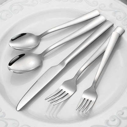 60-Piece Stainless Steel Silverware Set for 12 – Square Edge Flatware Cutlery, Includes Knives, Forks, and Spoons – Elegant Tableware for Home and Hotel – Mirror Polished and Dishwasher Safe