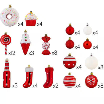 Candy Cane Ornament Set-Shatterproof Balls and Hanging Ornaments for Indoor/Outdoor Christmas Tree (82-Piece)