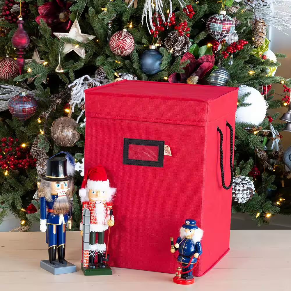 16 In. Red Canvas Collectible Nutcracker Storage Box (Holds 9 Figurines)