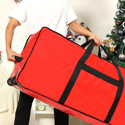 Christmas Tree Storage Bag, Fits for 7.5 Ft Xmas Artificials, Zippered Box with Reinforced Carrying Handles and Wheels, Red (Container Only)