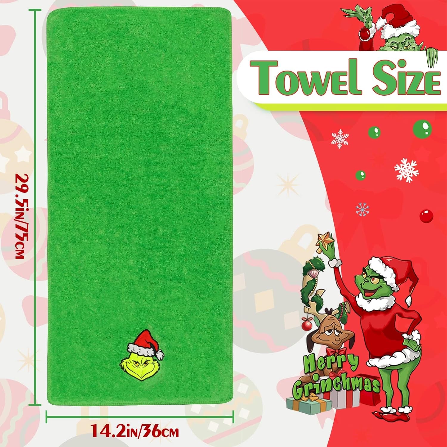 Christmas Kitchen Towels and Dishcloths Set - 30 X 14 Inch Green Xmas Absorbent Reusable Fingertip Tea Dish Hand Towels for Drying, Cleaning, Cooking and Baking, 2 Pack